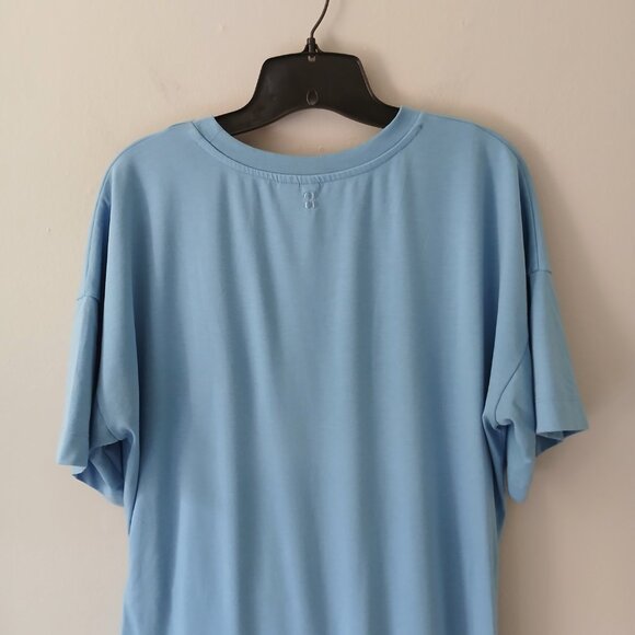 Sweaty Betty Women's Size M Knot Front Blue Maxi Dress Side Slit Short Sleeve - Picture 13 of 16